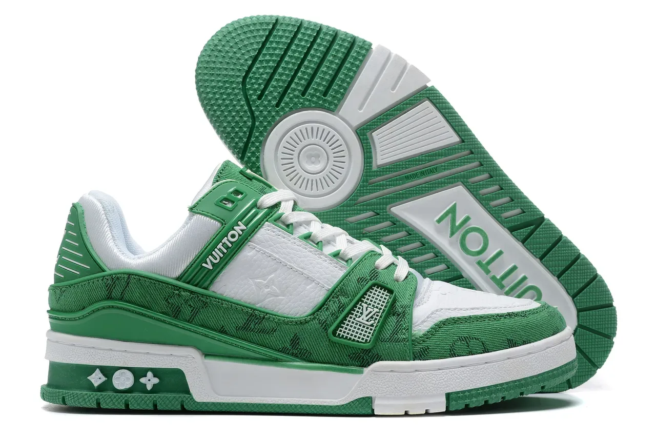Louis Vuitton LV Trainer Green White Layered Jacquard And Leather Upper Molded Cage Strap Lifestyle Sneakers 7
