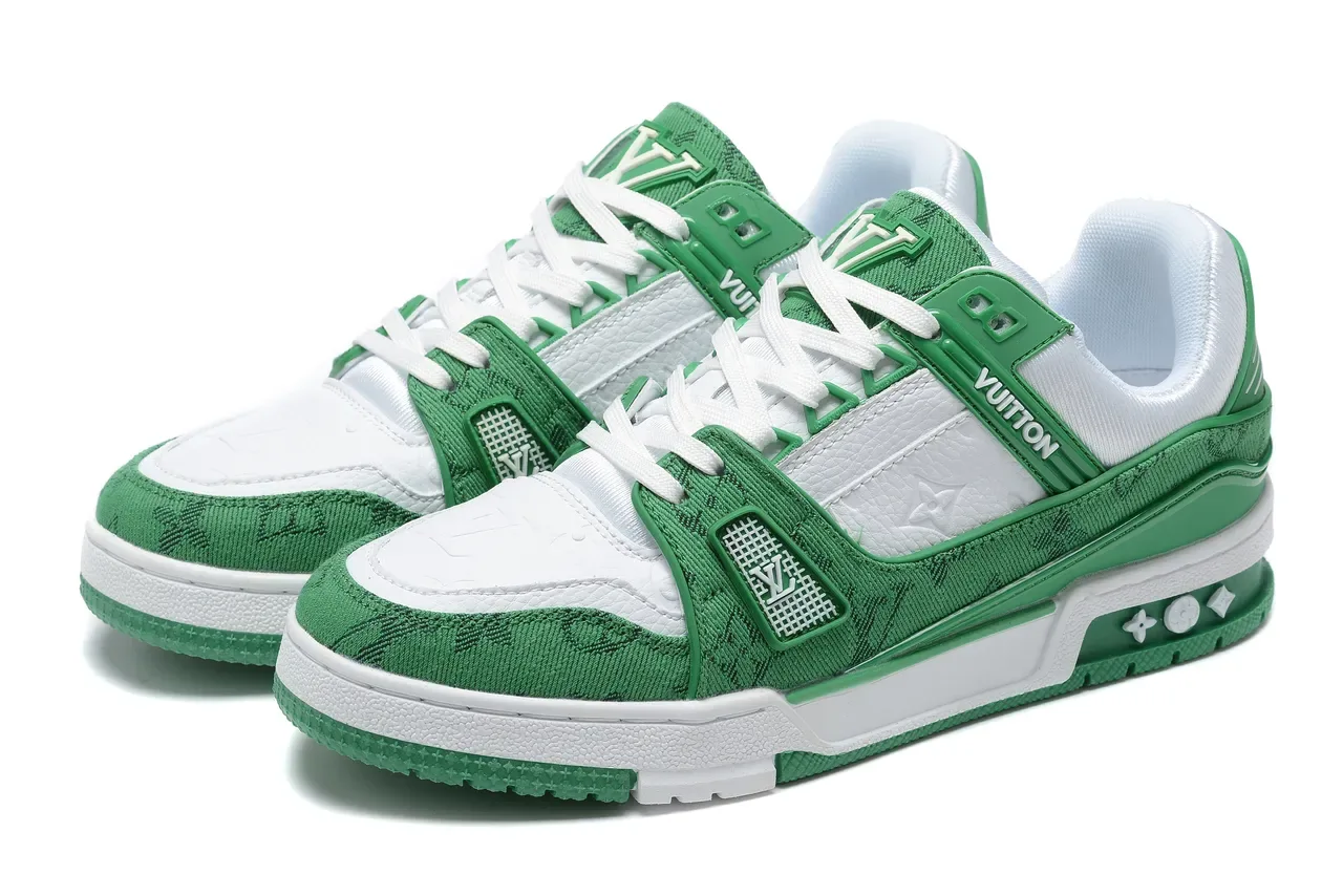 Louis Vuitton LV Trainer Green White Layered Jacquard And Leather Upper Molded Cage Strap Lifestyle Sneakers 8