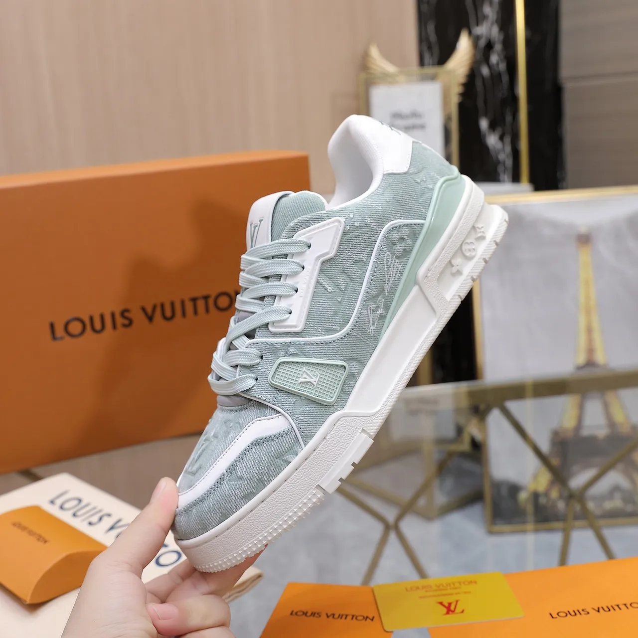 Louis Vuitton LV Trainer Green White Monogram Jacquard Upper Plastic Cage Overlay Lifestyle Sneakers 6