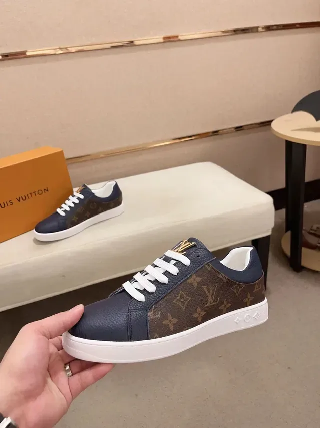 Louis Vuitton LV Trainer Navy Brown Monogram Canvas Smooth Leather Panels Lifestyle Sneakers 3
