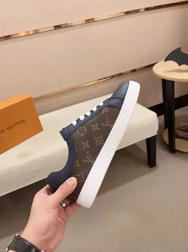 Louis Vuitton LV Trainer Navy Brown Monogram Canvas Smooth Leather Panels Lifestyle Sneakers 5