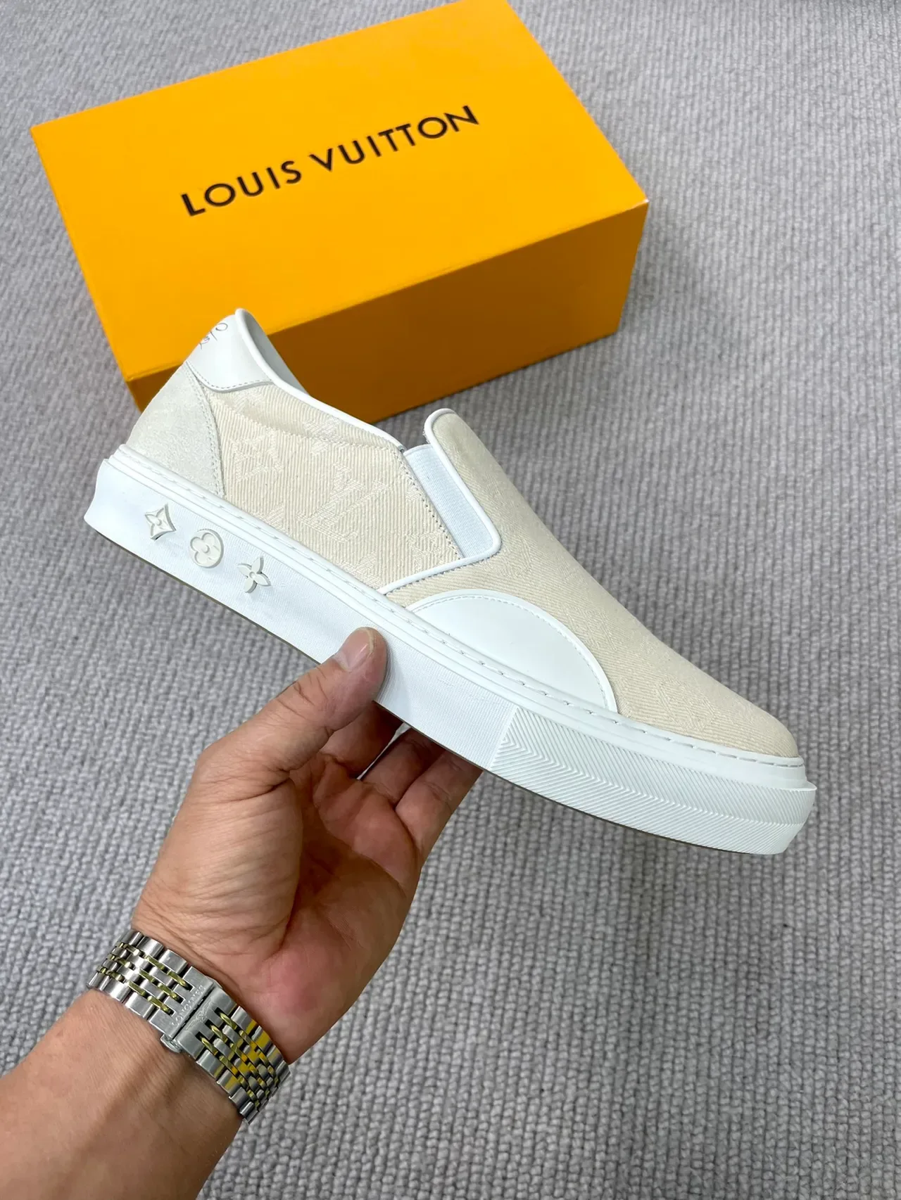 Louis Vuitton LV Trainer Off-White Monogram Canvas Slip-On Lifestyle Sneakers 4