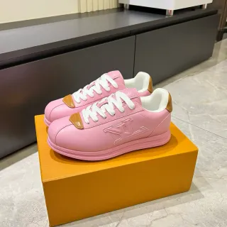 Louis Vuitton LV Trainer Rosa Beige Monograma Embosado Suela de Plataforma Sneakers Lifestyle