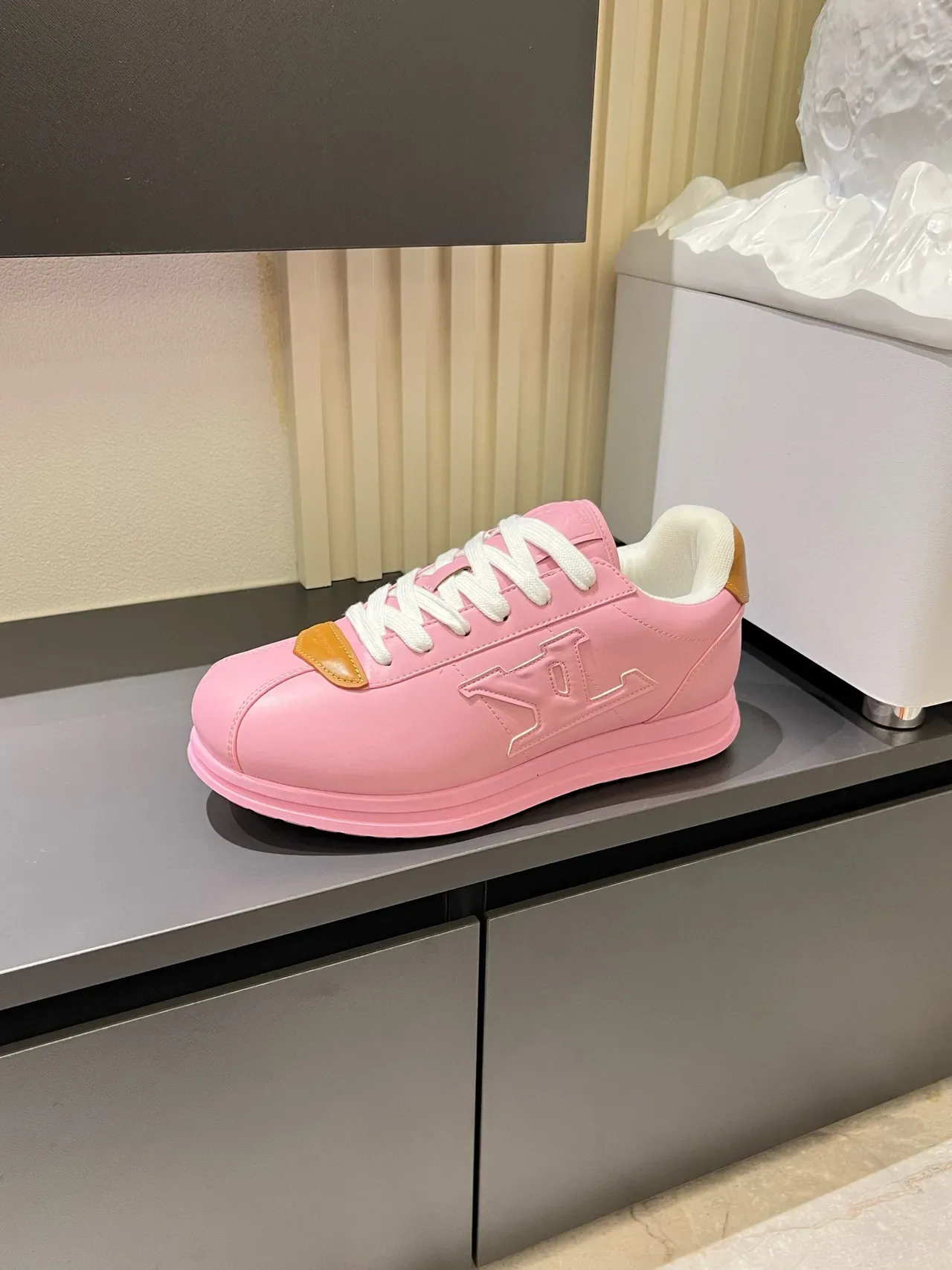 Louis Vuitton LV Trainer Pink Beige Embossed Monogram Platform Sole Lifestyle Sneakers 5