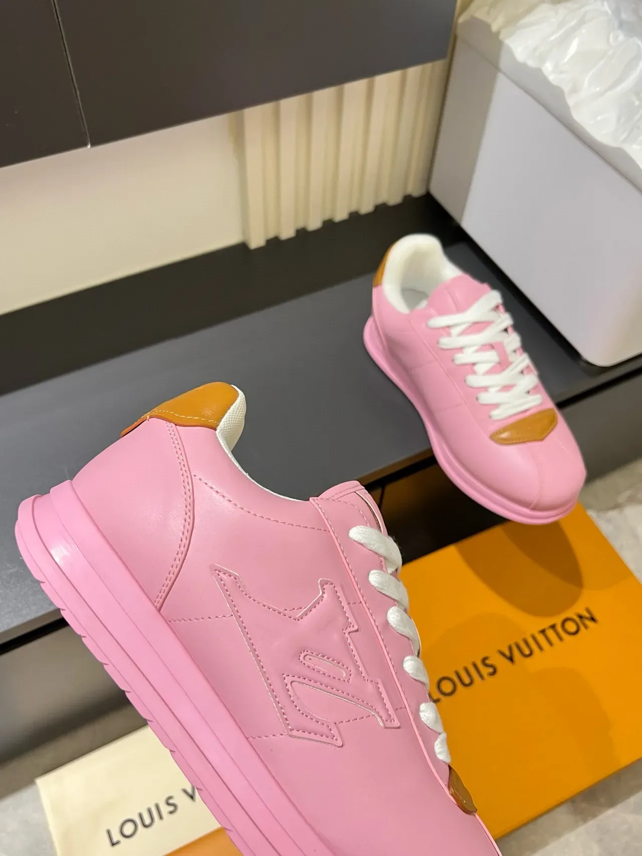 Louis Vuitton LV Trainer Pink Beige Embossed Monogram Platform Sole Lifestyle Sneakers 8