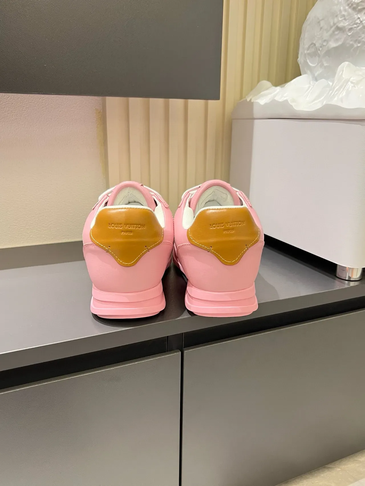 Louis Vuitton LV Trainer Pink Beige Embossed Monogram Platform Sole Lifestyle Sneakers 9