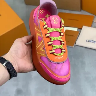 Louis Vuitton LV Trainer وردي برتقالي متعدد الألواح طبقة علوية خياطة زيجزاج تباين حذاء رياضي سميك