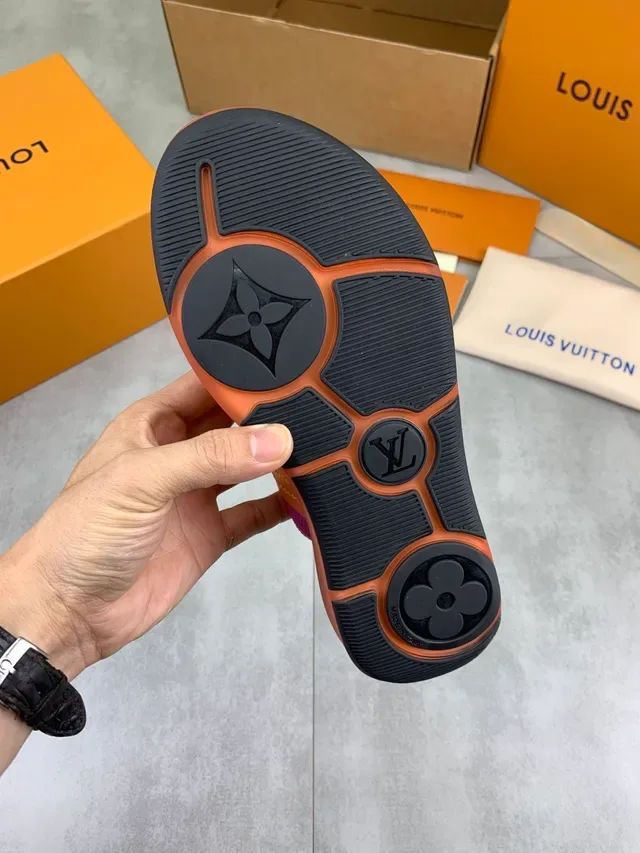 Louis Vuitton LV Trainer Pink Orange Multi-Panel Layered Upper Zigzag Contrast Stitching Chunky Sneakers 2