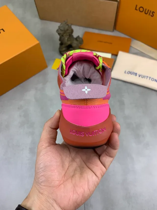 Louis Vuitton LV Trainer Pink Orange Multi-Panel Layered Upper Zigzag Contrast Stitching Chunky Sneakers 3