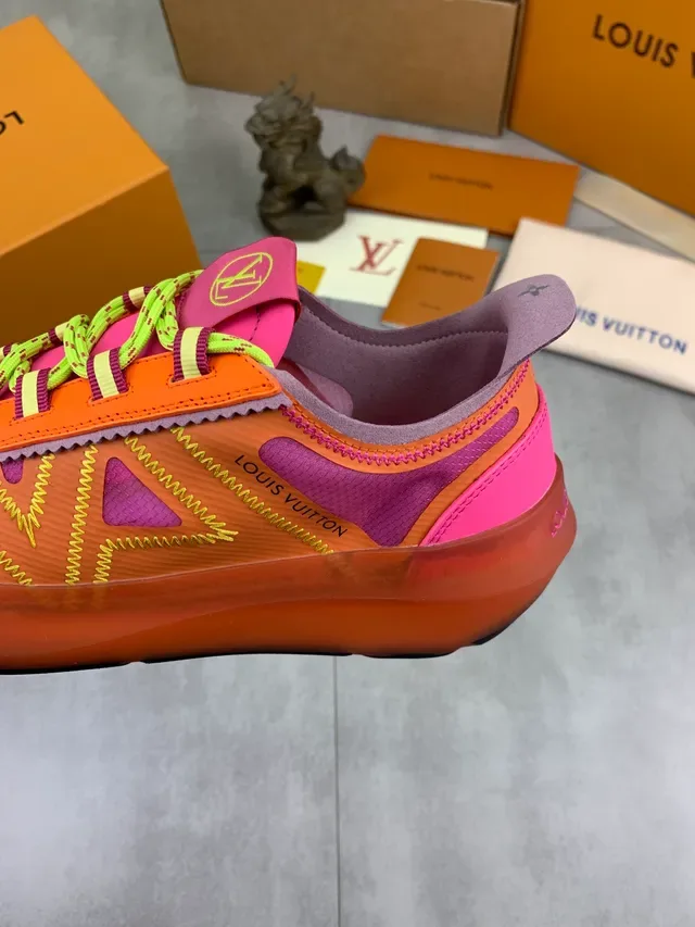 Louis Vuitton LV Trainer Pink Orange Multi-Panel Layered Upper Zigzag Contrast Stitching Chunky Sneakers 4