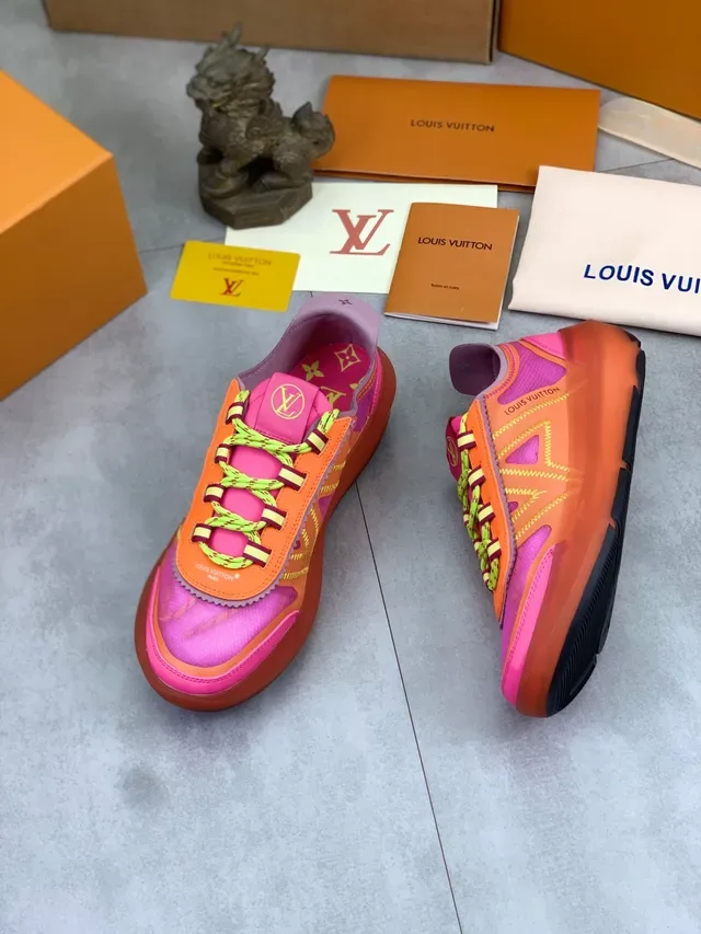 Louis Vuitton LV Trainer Pink Orange Multi-Panel Layered Upper Zigzag Contrast Stitching Chunky Sneakers 5