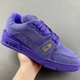 Louis Vuitton LV Trainer Zapatos Morado Monocromático Cuero Texturizado Superior Estilo de Vida