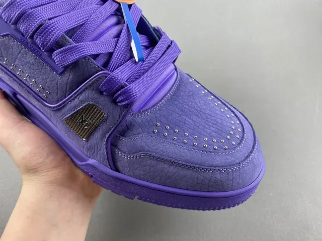Louis Vuitton LV Trainer Purple Monochromatic Textured Leather Upper Lifestyle Sneakers 2