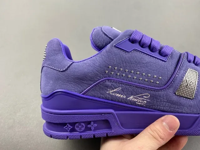 Louis Vuitton LV Trainer Purple Monochromatic Textured Leather Upper Lifestyle Sneakers 3