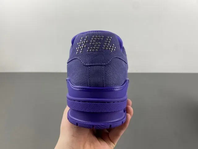 Louis Vuitton LV Trainer Purple Monochromatic Textured Leather Upper Lifestyle Sneakers 4