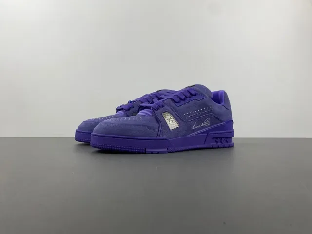 Louis Vuitton LV Trainer Purple Monochromatic Textured Leather Upper Lifestyle Sneakers 10