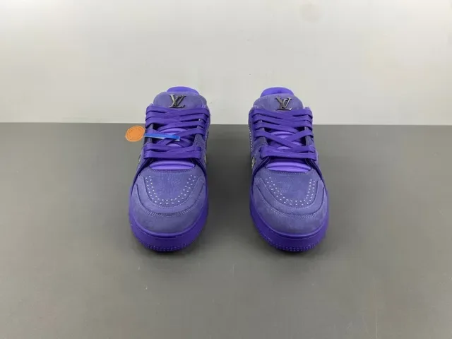 Louis Vuitton LV Trainer Purple Monochromatic Textured Leather Upper Lifestyle Sneakers 11