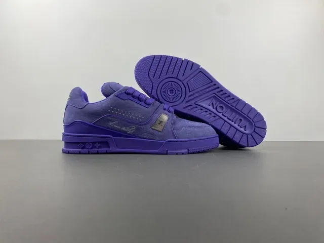 Louis Vuitton LV Trainer Purple Monochromatic Textured Leather Upper Lifestyle Sneakers 12