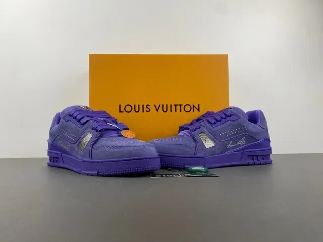 Louis Vuitton LV Trainer Purple Monochromatic Textured Leather Upper Lifestyle Sneakers 13