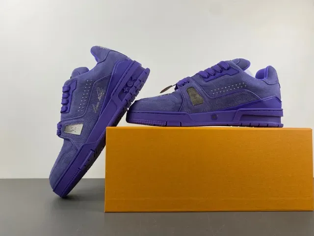 Louis Vuitton LV Trainer Purple Monochromatic Textured Leather Upper Lifestyle Sneakers 14