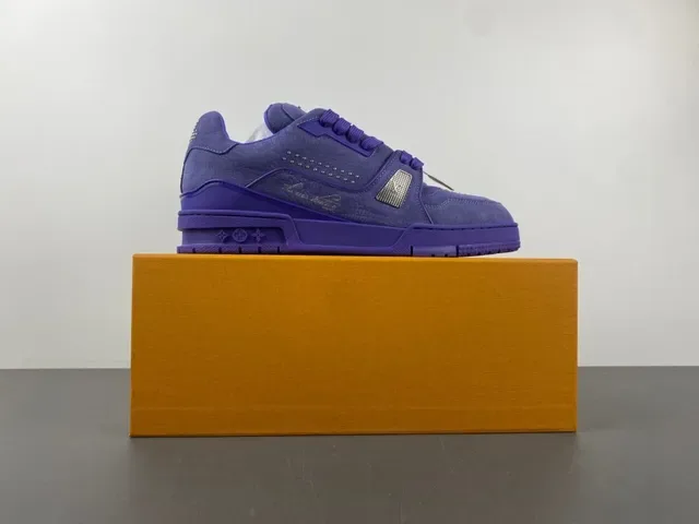 Louis Vuitton LV Trainer Purple Monochromatic Textured Leather Upper Lifestyle Sneakers 15
