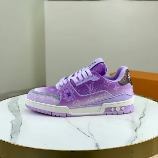Louis Vuitton LV Trainer Purple White Monogram-Print Leather Upper Gradient Colorway Lifestyle Sneakers