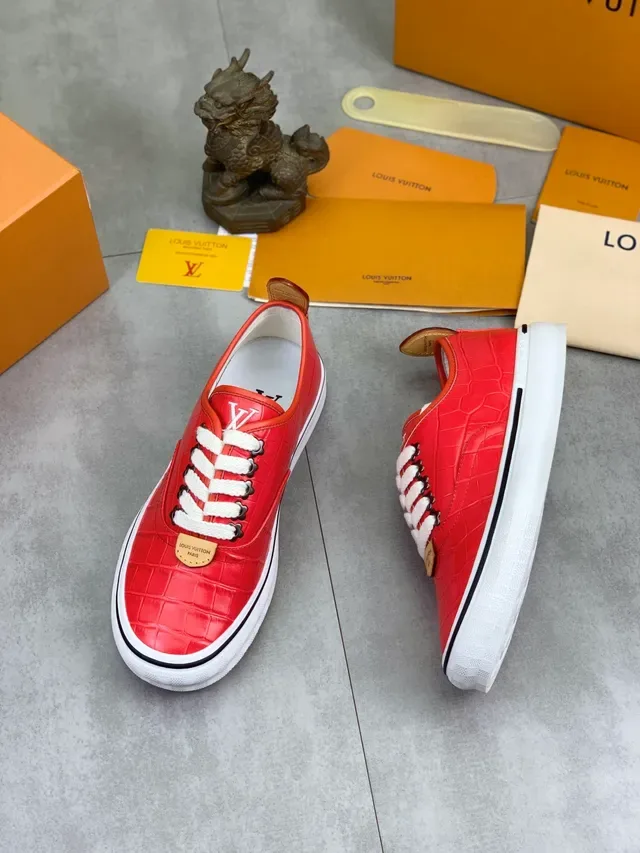 Louis Vuitton LV Trainer Red White Croc-Embossed Leather Laces Lifestyle Sneakers 5