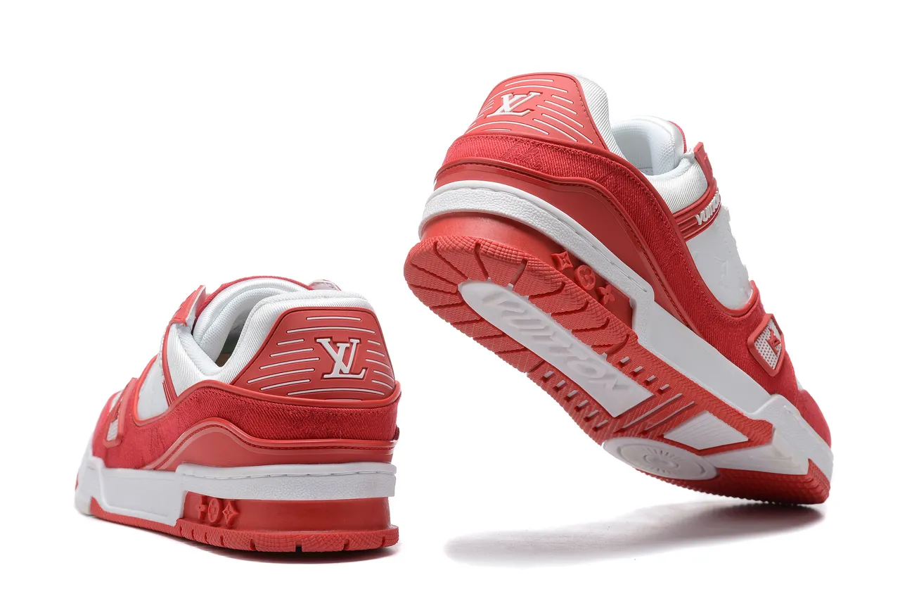 Louis Vuitton LV Trainer Red White Layered Textile And Leather Upper Lifestyle Sneakers 3