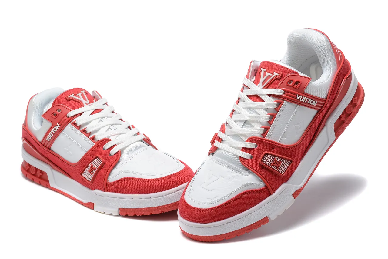 Louis Vuitton LV Trainer Red White Layered Textile And Leather Upper Lifestyle Sneakers 4