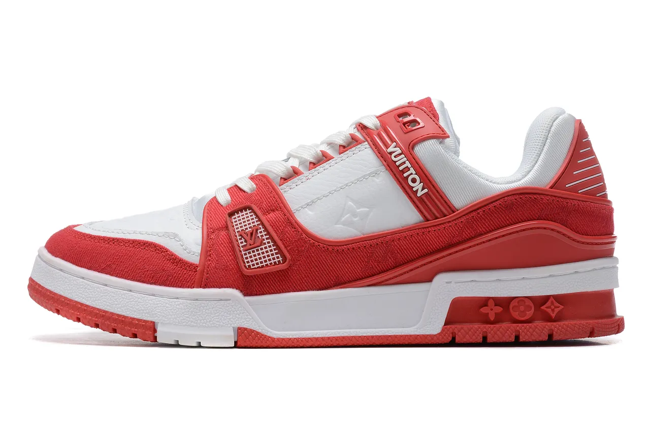 Louis Vuitton LV Trainer Red White Layered Textile And Leather Upper Lifestyle Sneakers 5