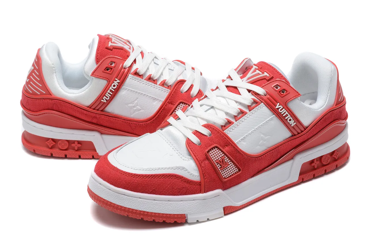 Louis Vuitton LV Trainer Red White Layered Textile And Leather Upper Lifestyle Sneakers 6