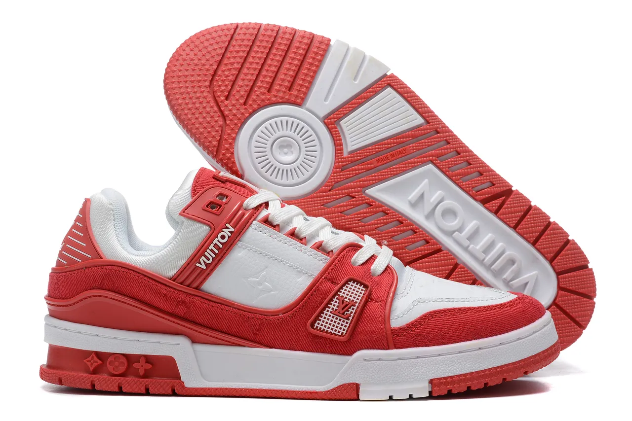 Louis Vuitton LV Trainer Red White Layered Textile And Leather Upper Lifestyle Sneakers 7