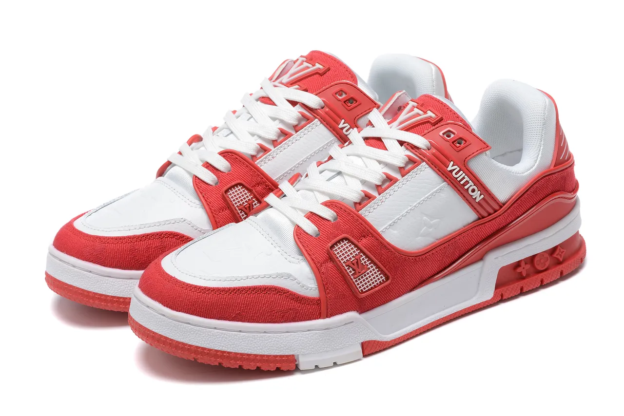 Louis Vuitton LV Trainer Red White Layered Textile And Leather Upper Lifestyle Sneakers 8