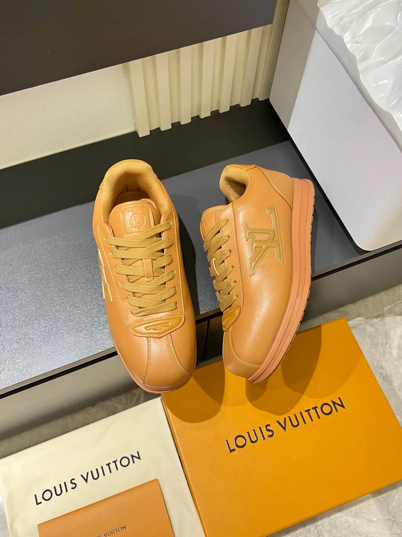Louis Vuitton LV Trainer Tan Leather Lifestyle Sneakers 4