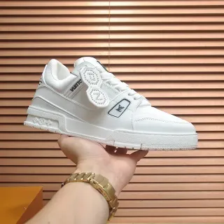 Louis Vuitton LV Trainer White Black Leather Upper Dual Perforated Strap Closure Lifestyle Sneakers