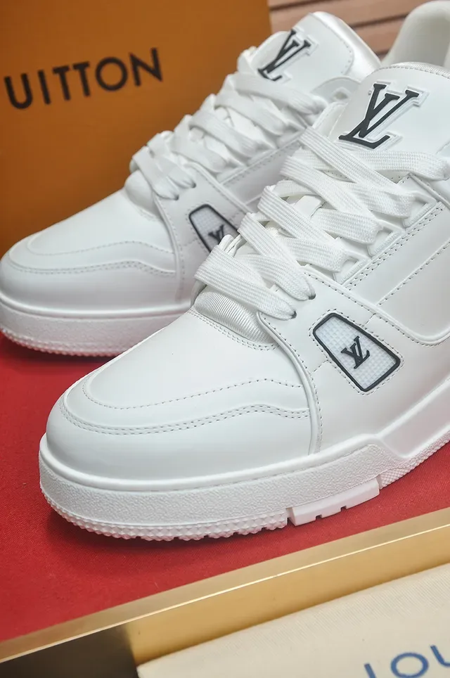Louis Vuitton LV Trainer Branco Preto Couro Superior Fecho de Tira Perfurada Dupla Tênis Lifestyle 2