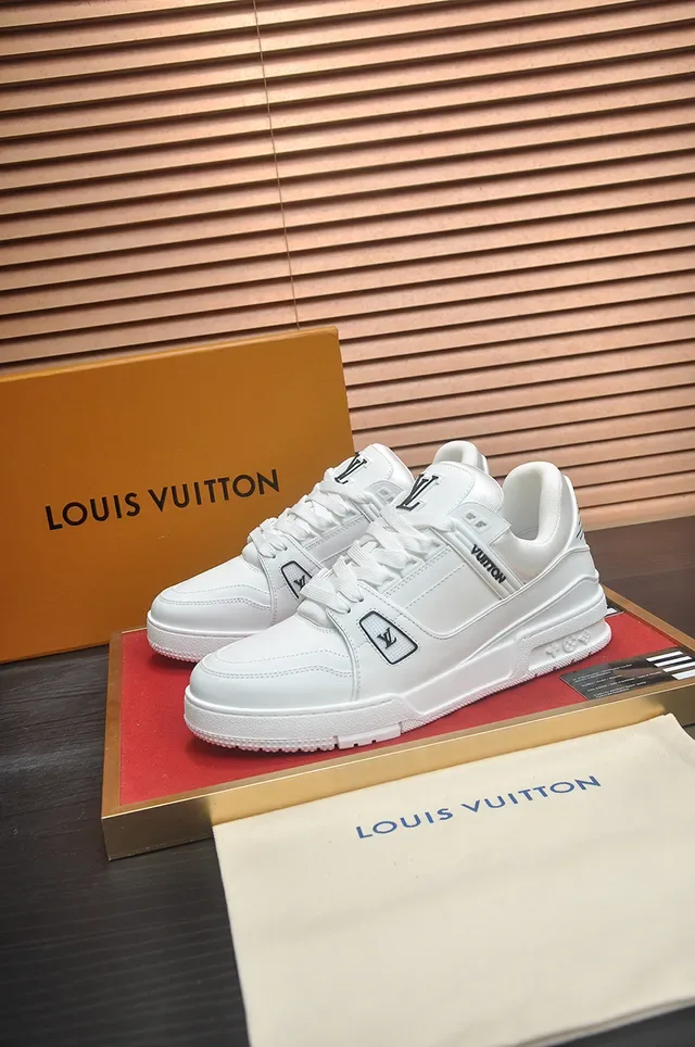 Louis Vuitton LV Trainer Branco Preto Couro Superior Fecho de Tira Perfurada Dupla Tênis Lifestyle 4