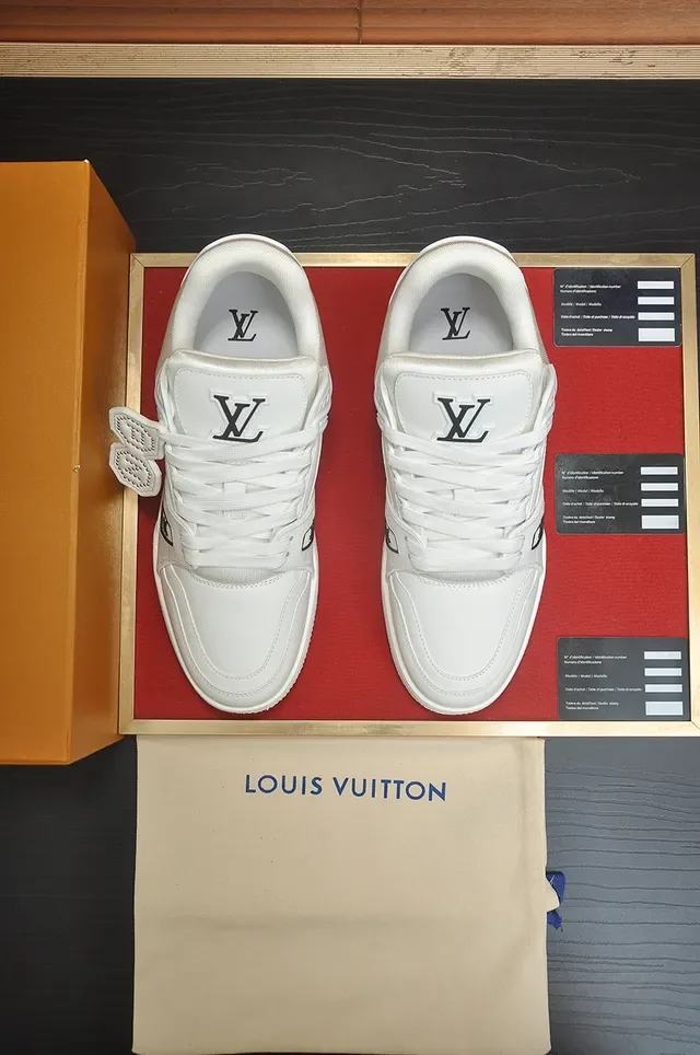 Louis Vuitton LV Trainer Branco Preto Couro Superior Fecho de Tira Perfurada Dupla Tênis Lifestyle 5