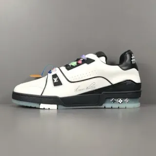 Louis Vuitton LV Trainer Blanco Negro Silueta Baja Cuero Superior Zapatillas Lifestyle