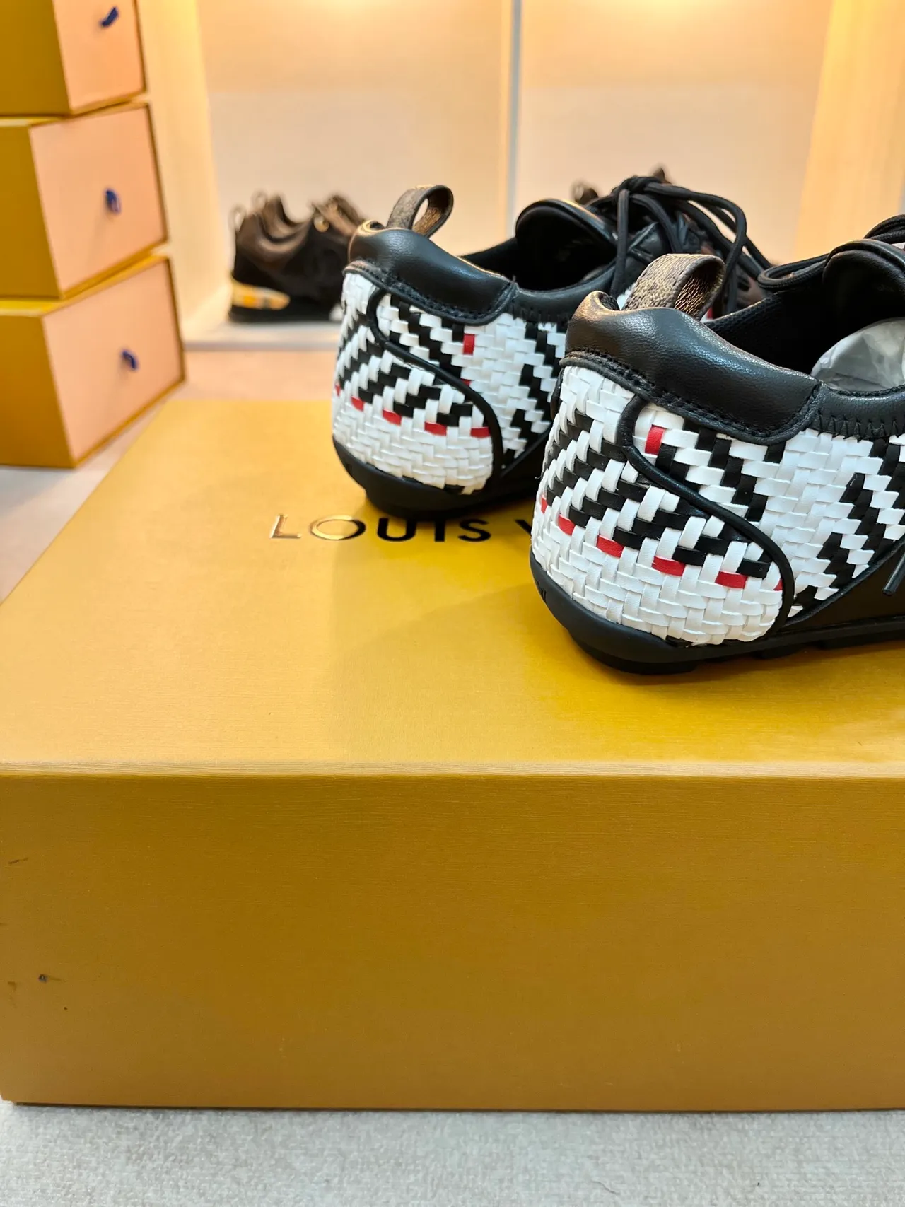 Louis Vuitton LV Trainer White Black Woven Basketweave Upper Leather Overlays Lifestyle Sneakers 2