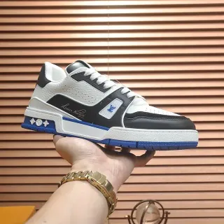Louis Vuitton LV Trainer White Blue Layered Leather Upper Sculpted Midsole Lifestyle Sneakers
