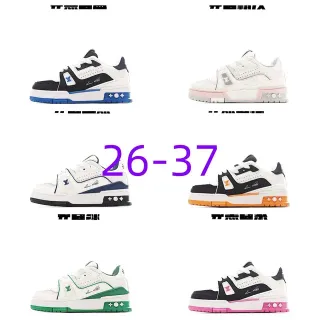 Louis Vuitton LV Trainer Blanco Azul Capas Sintéticas Superposiciones Dedo del Pie Perforado Zapatillas Lifestyle
