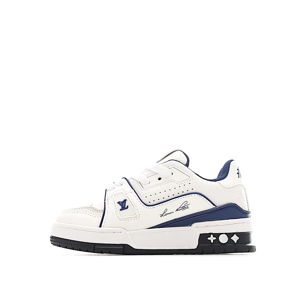 Louis Vuitton LV Trainer White Blue Layered Synthetic Overlays Perforated Toebox Lifestyle Sneakers 9