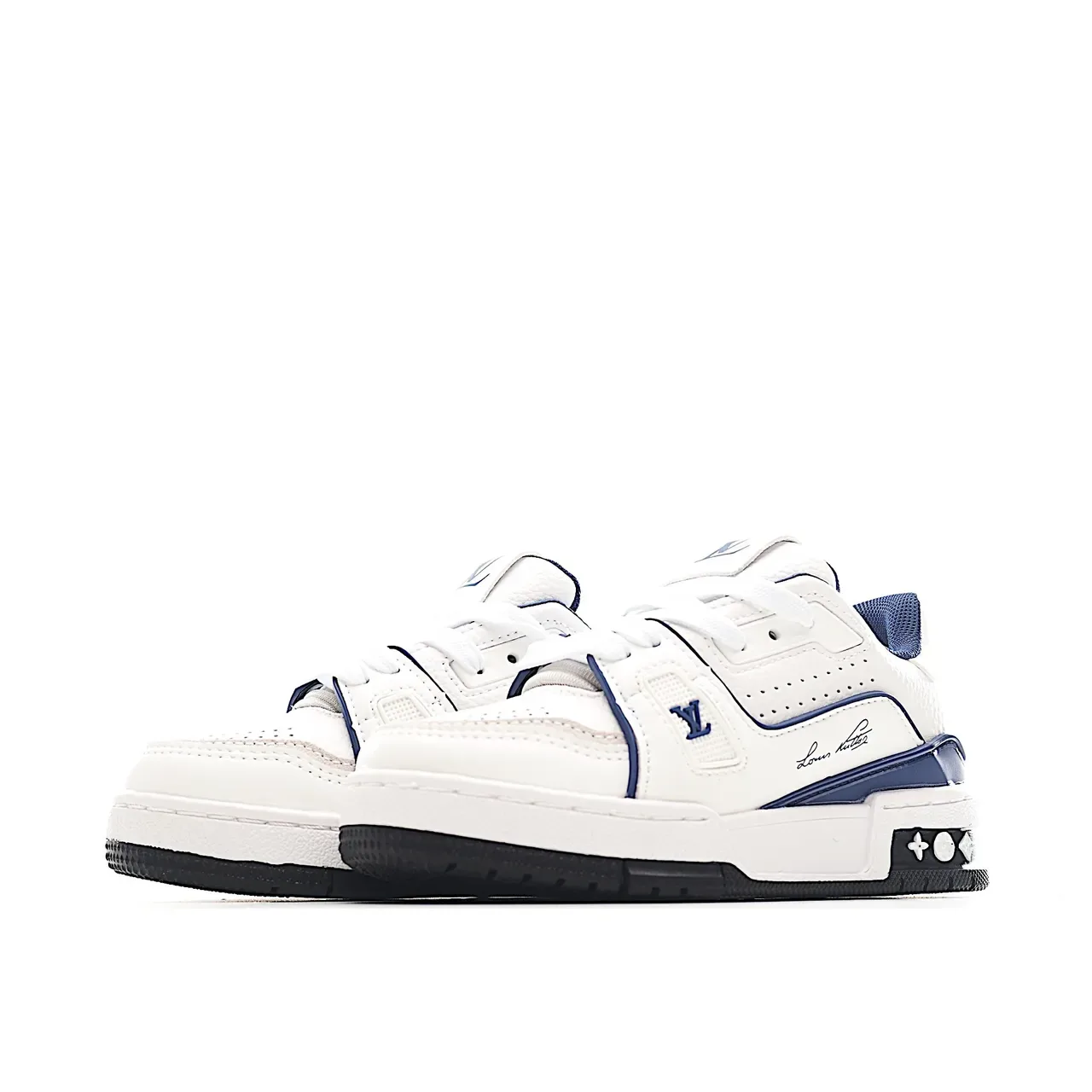 Louis Vuitton LV Trainer White Blue Layered Synthetic Overlays Perforated Toebox Lifestyle Sneakers 10