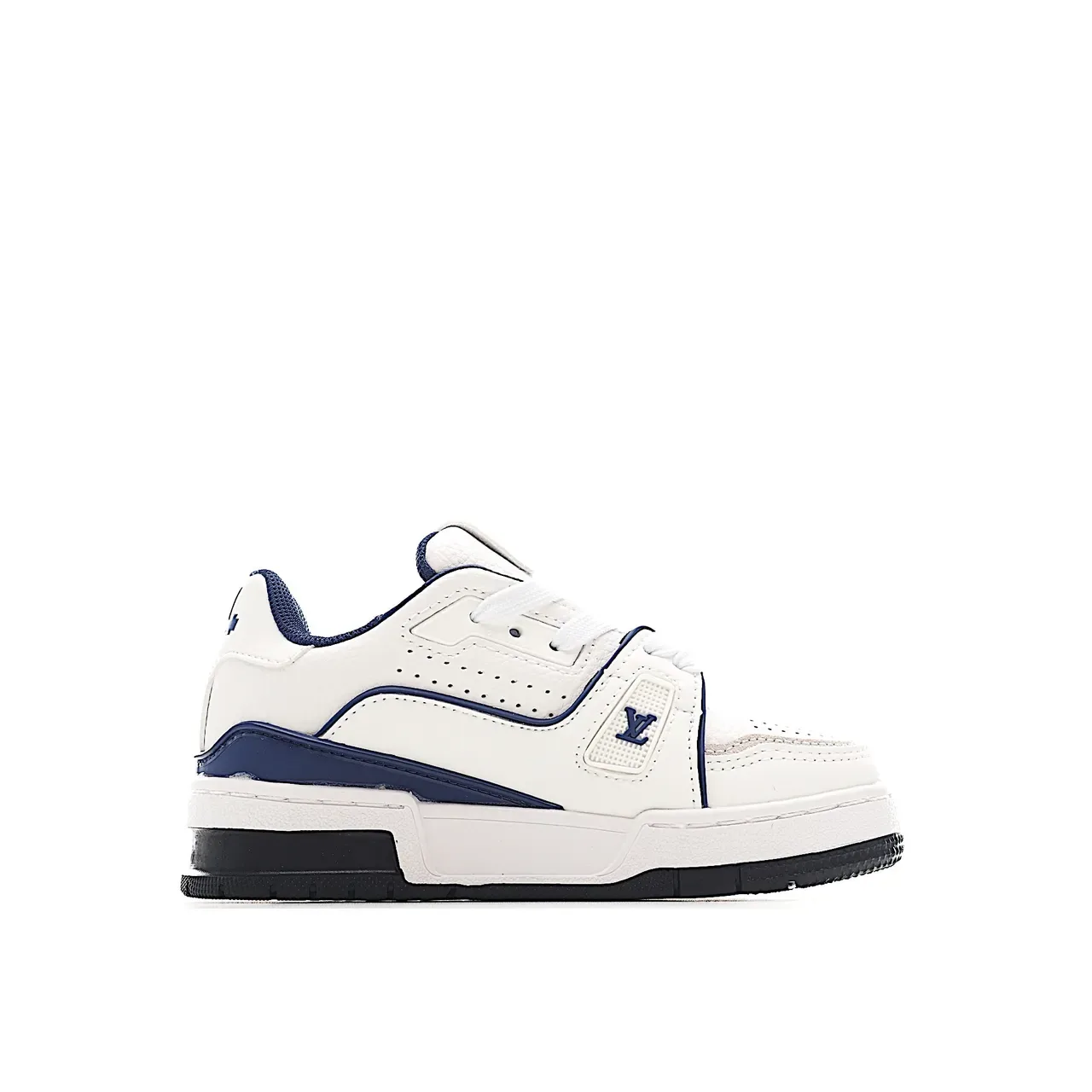 Louis Vuitton LV Trainer White Blue Layered Synthetic Overlays Perforated Toebox Lifestyle Sneakers 11