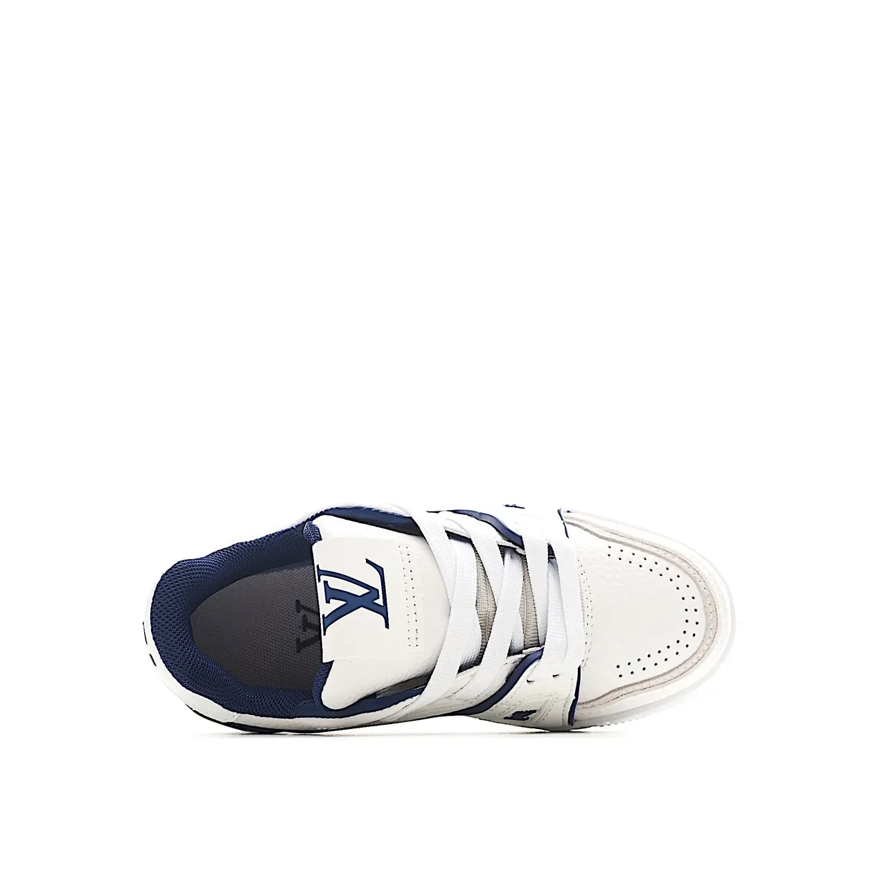 Louis Vuitton LV Trainer White Blue Layered Synthetic Overlays Perforated Toebox Lifestyle Sneakers 12