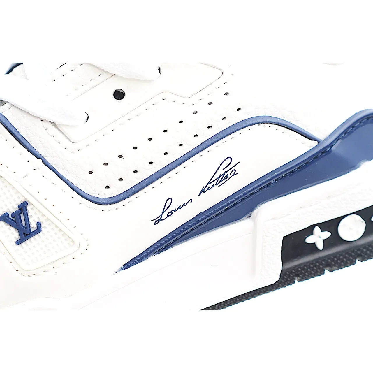 Louis Vuitton LV Trainer White Blue Layered Synthetic Overlays Perforated Toebox Lifestyle Sneakers 15