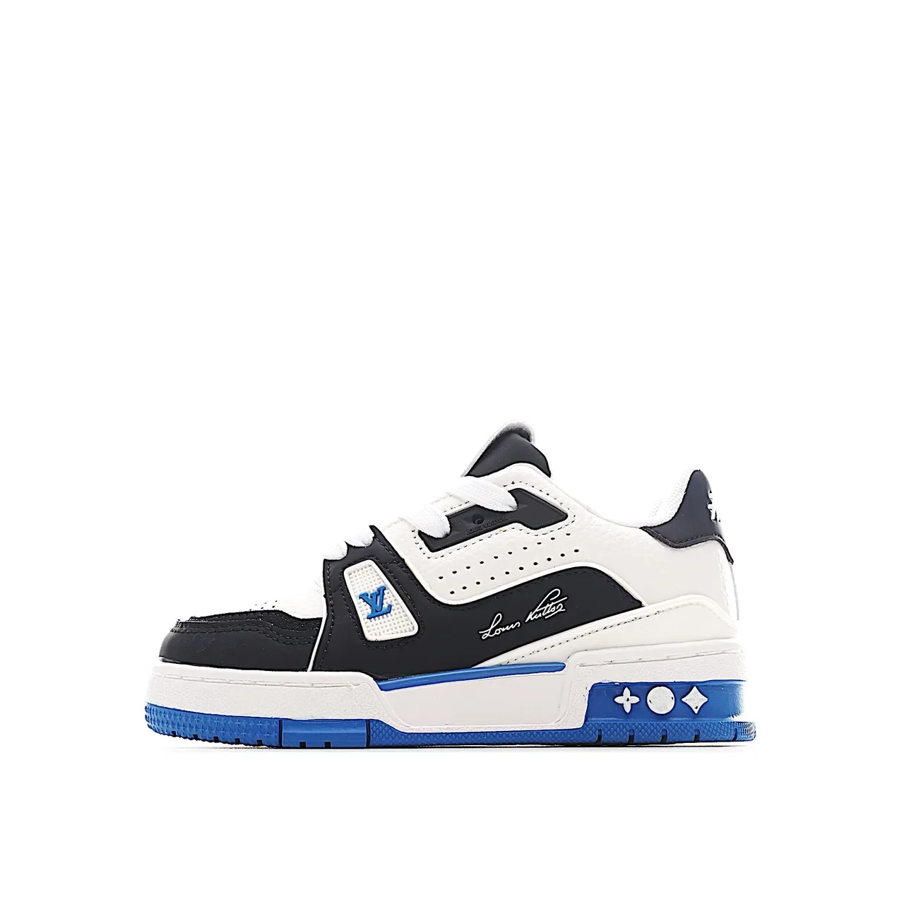 Louis Vuitton LV Trainer White Blue Layered Synthetic Overlays Perforated Toebox Lifestyle Sneakers 19