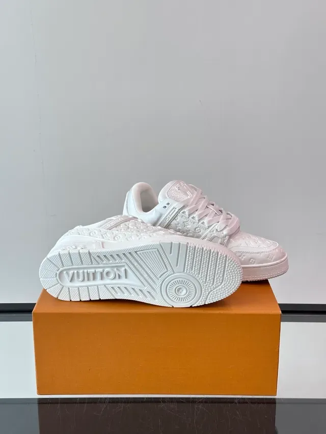 Louis Vuitton LV Trainer White Blue Monogram-Embossed Leather Structured Layered Midsole Lifestyle Sneakers 2