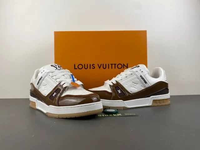 Louis Vuitton LV Trainer White Brown Monogram Leather Glossy Patent Overlays Lifestyle Sneakers 13